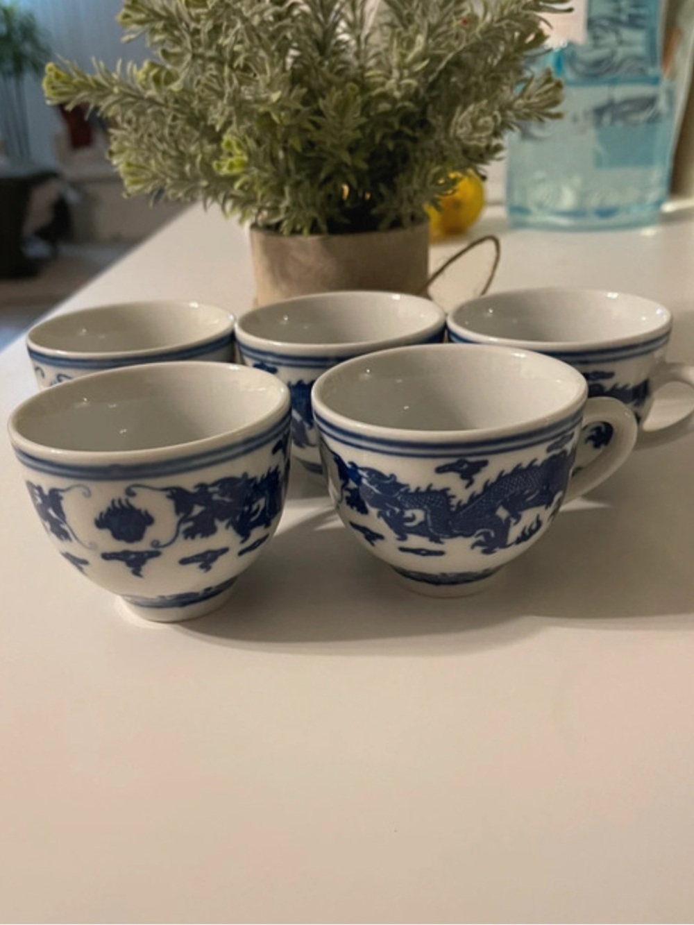 Blue and White Porcelain Tea Cups - Set of 5